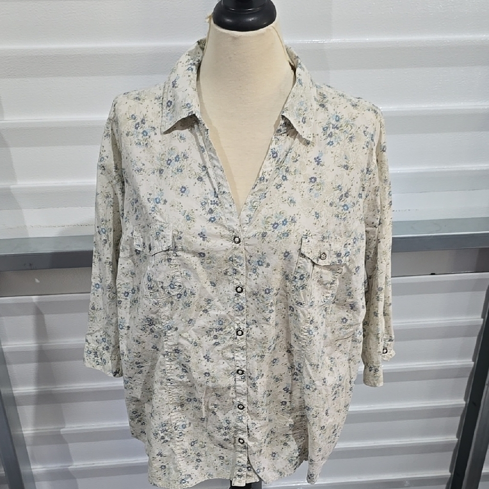 SONOMA 3X BLUE AND CREAM FLORAL SHIRT